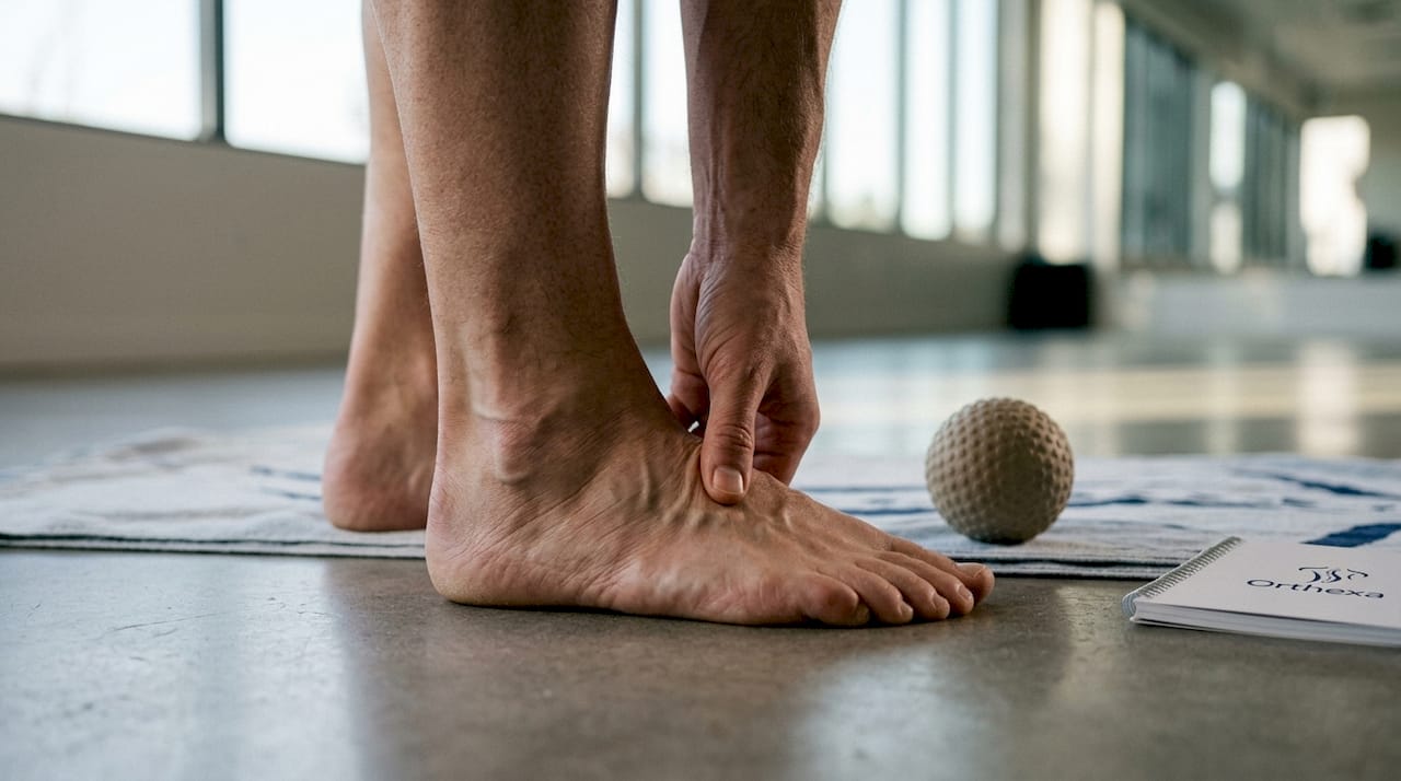 Detailaufnahme eines Fußes während einer Massage, die gezielt die natürliche Dämpfungsfunktion unterstützt.
