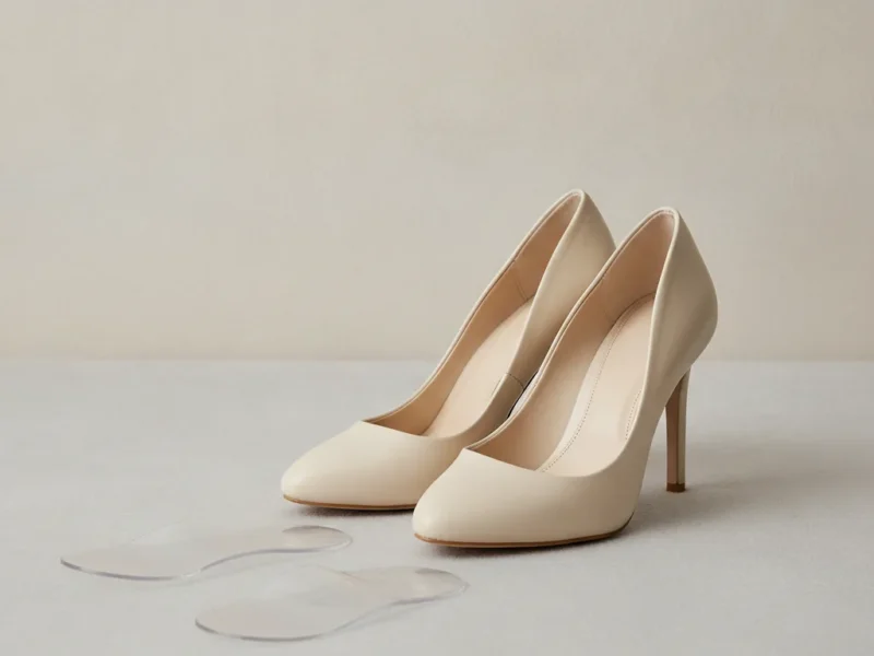 Elegante High Heels neben dünnen Gelpolstern für mehr Komfort im Vorfuß.