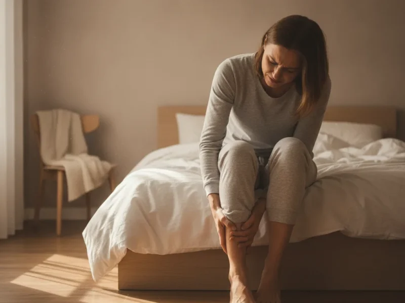Person fasst sich beim ersten Schritt am Morgen an die schmerzende Ferse.