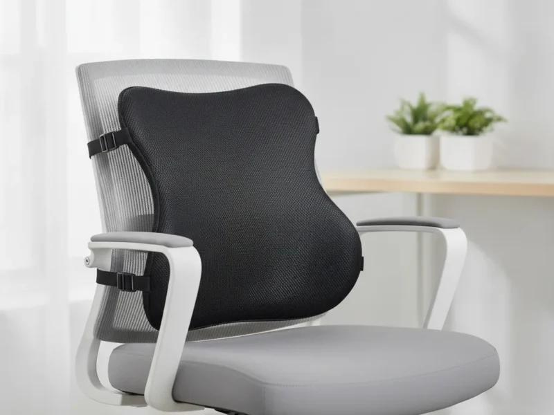 Ergonomisches Lendenkissen an der Rückenlehne eines Bürostuhls für eine gesunde Sitzhaltung