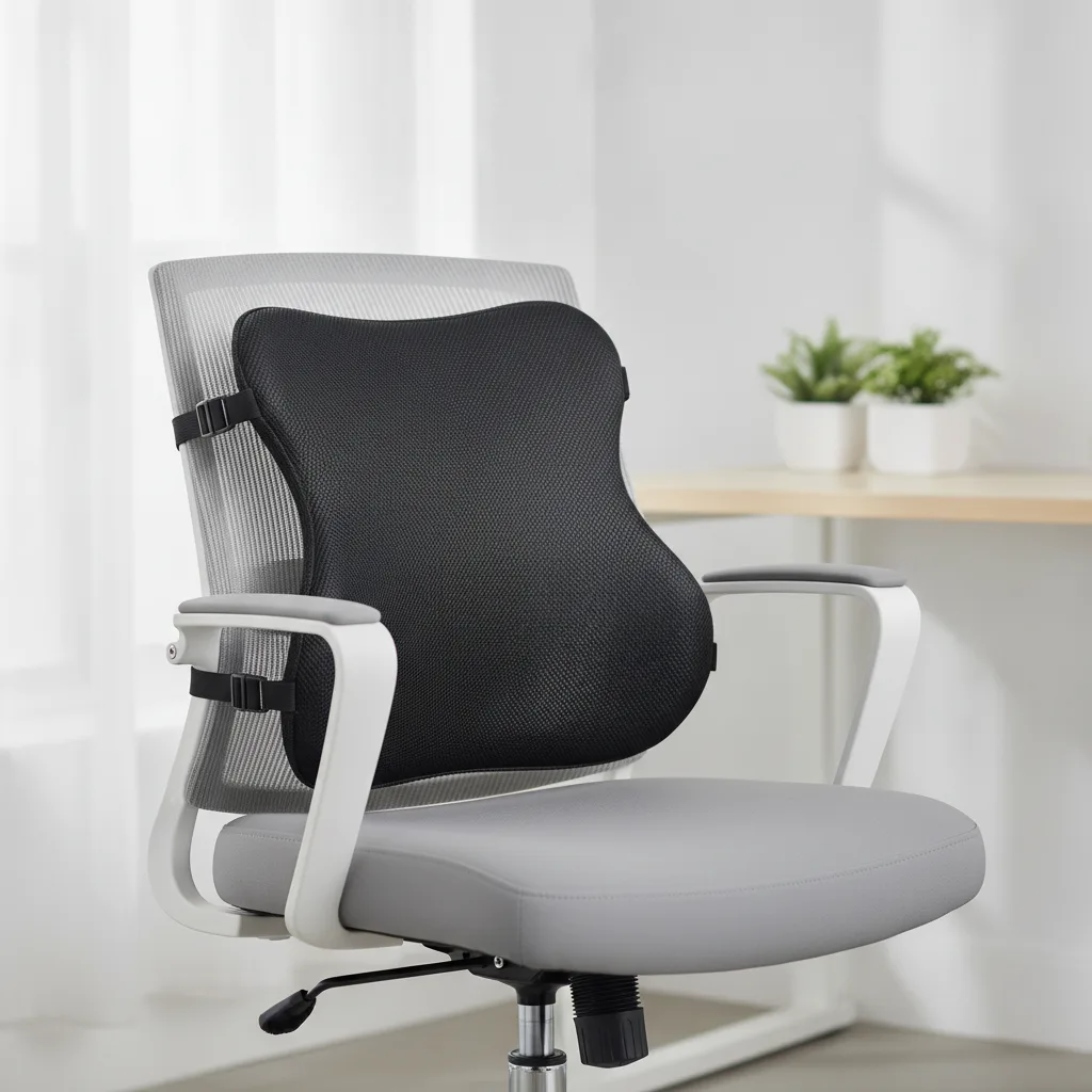 Ergonomisches Lendenkissen an der Rückenlehne eines Bürostuhls für eine gesunde Sitzhaltung