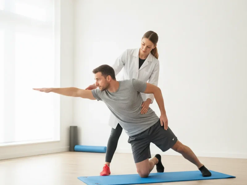 Erwachsene Person macht unter Anleitung einer Physiotherapeutin eine Rückenübung zur Stärkung der Rumpfmuskulatur.