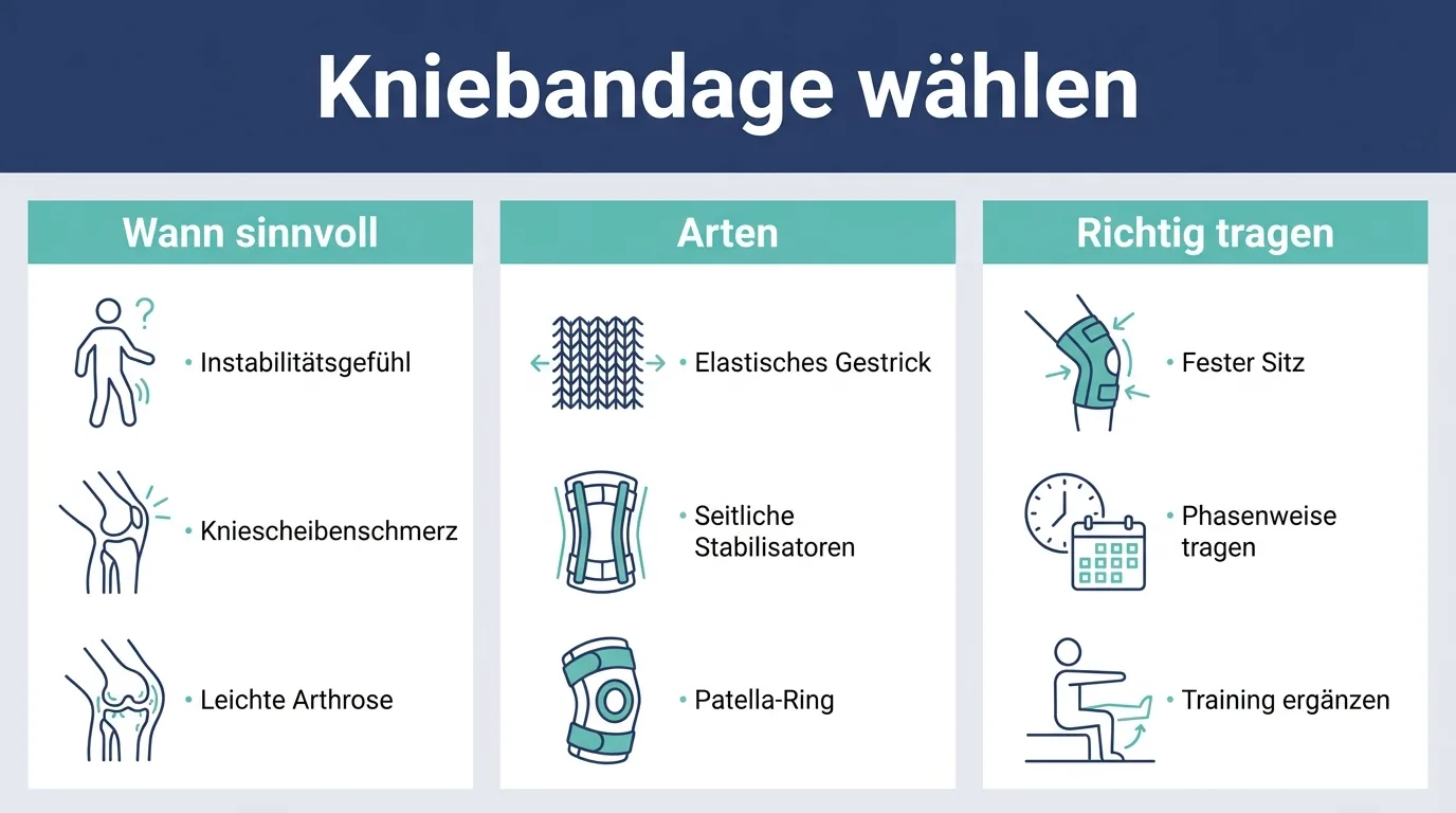 Infografik zur Auswahl und zum Tragen einer Kniebandage