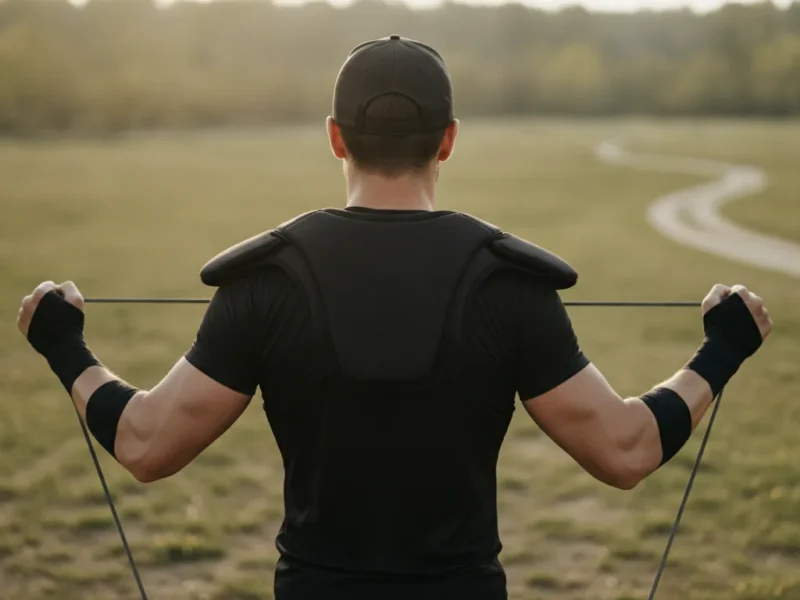 Sportlerin mit Schulterbandage beim Training im Freien