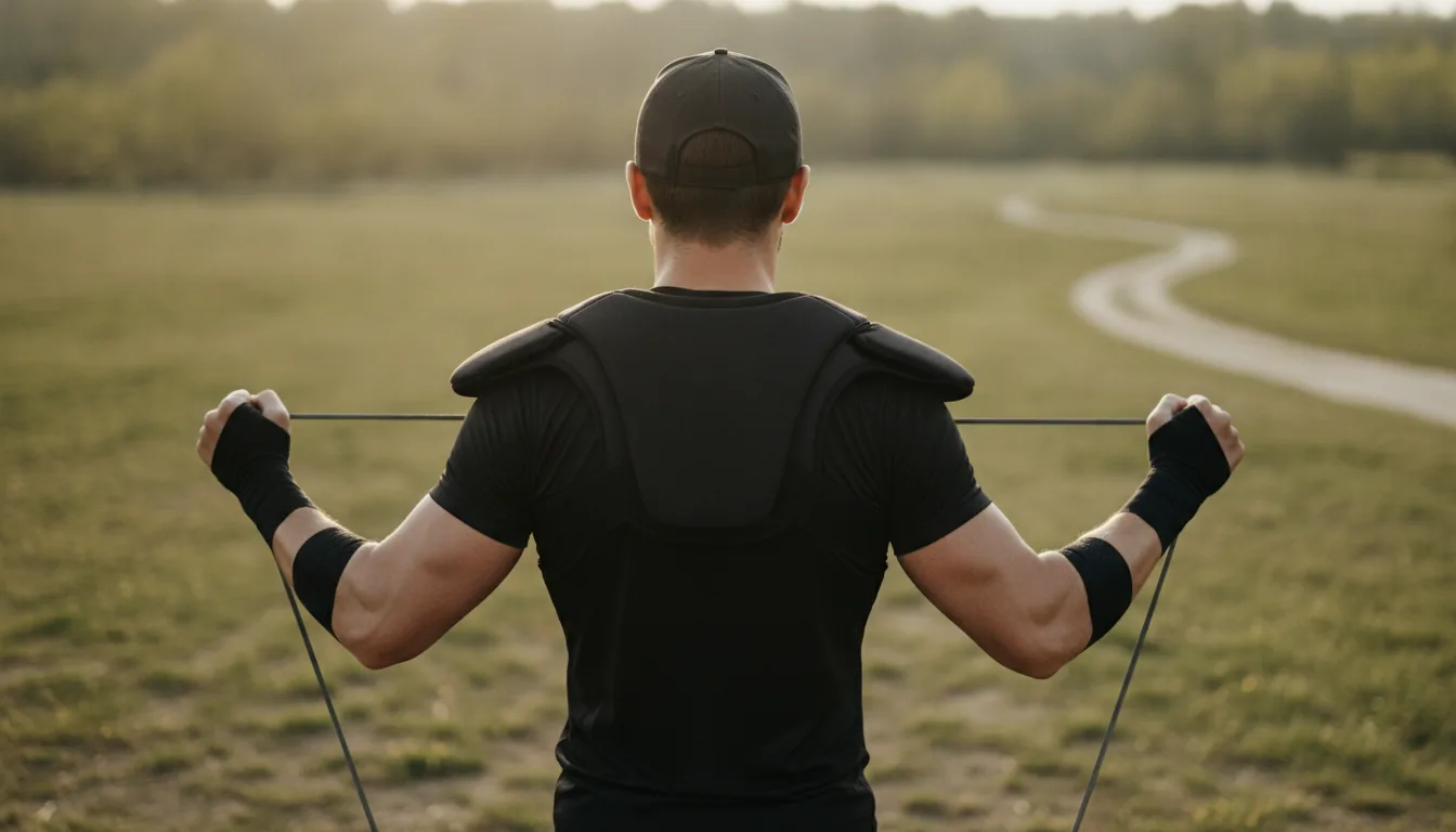 Sportlerin mit Schulterbandage beim Training im Freien